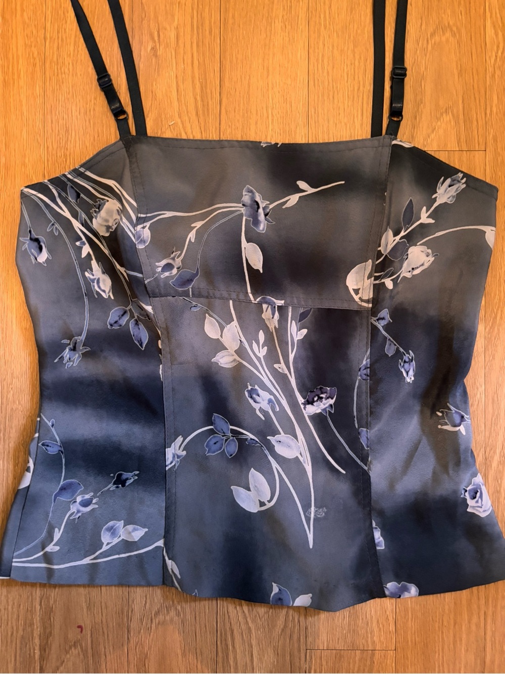 Floral Satin Corset Cami in Slate Blue